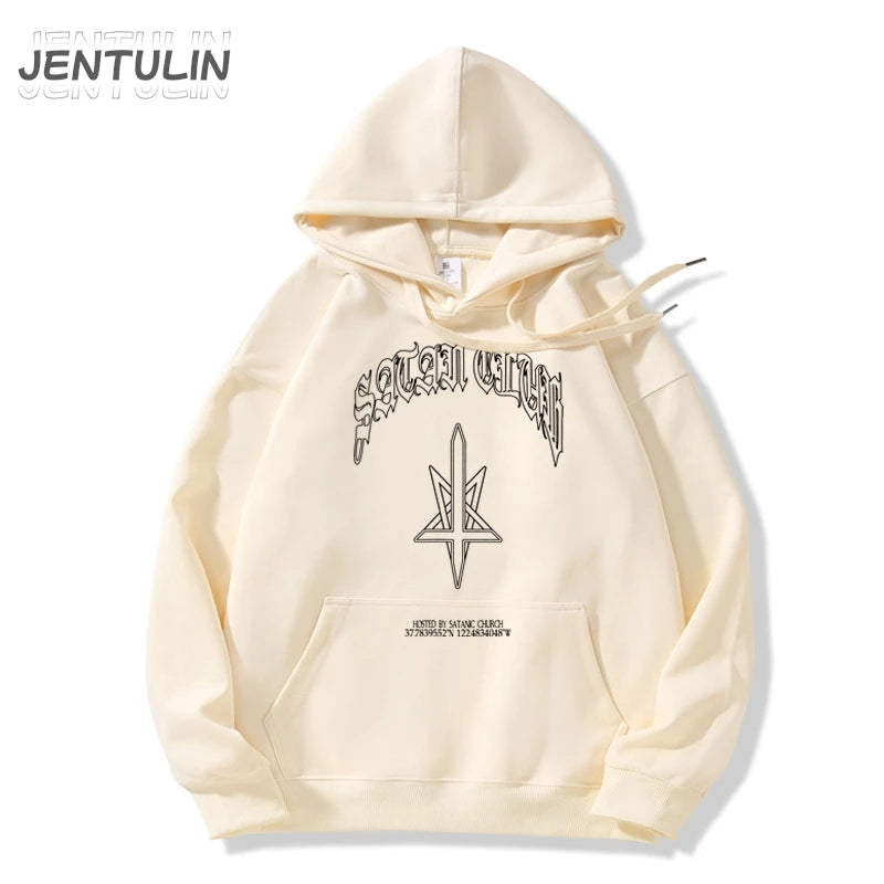 Punk Hip Hop Men Hoodies Satan Club Print Hooded Unisex Autumn Winter Sweatshirt Streetwear Women Y2K Coat Graphic Clothing Goth