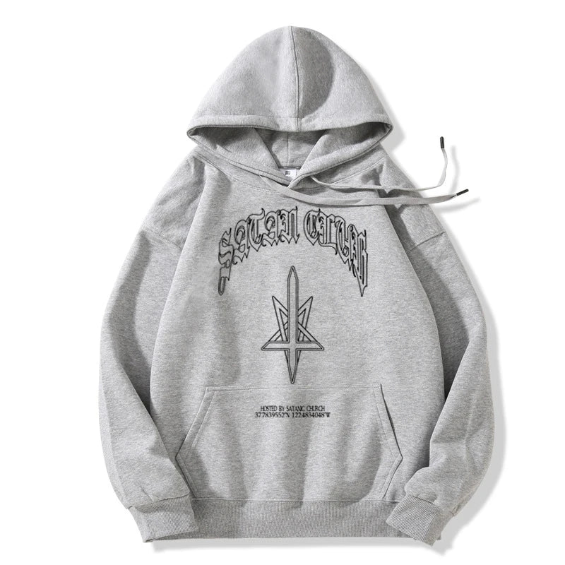 Punk Hip Hop Men Hoodies Satan Club Print Hooded Unisex Autumn Winter Sweatshirt Streetwear Women Y2K Coat Graphic Clothing Goth