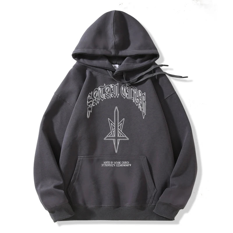 Punk Hip Hop Men Hoodies Satan Club Print Hooded Unisex Autumn Winter Sweatshirt Streetwear Women Y2K Coat Graphic Clothing Goth