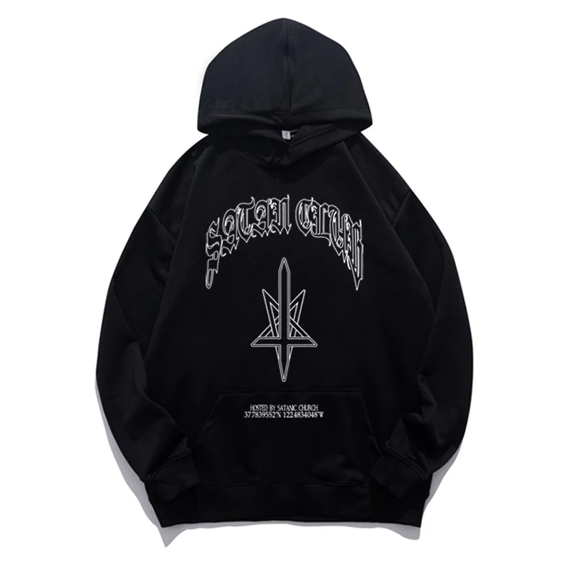 Punk Hip Hop Men Hoodies Satan Club Print Hooded Unisex Autumn Winter Sweatshirt Streetwear Women Y2K Coat Graphic Clothing Goth