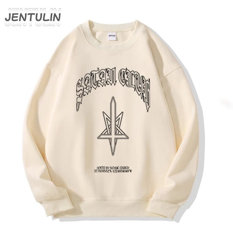 Punk Hip Hop Men Hoodies Satan Club Print Hooded Unisex Autumn Winter Sweatshirt Streetwear Women Y2K Coat Graphic Clothing Goth