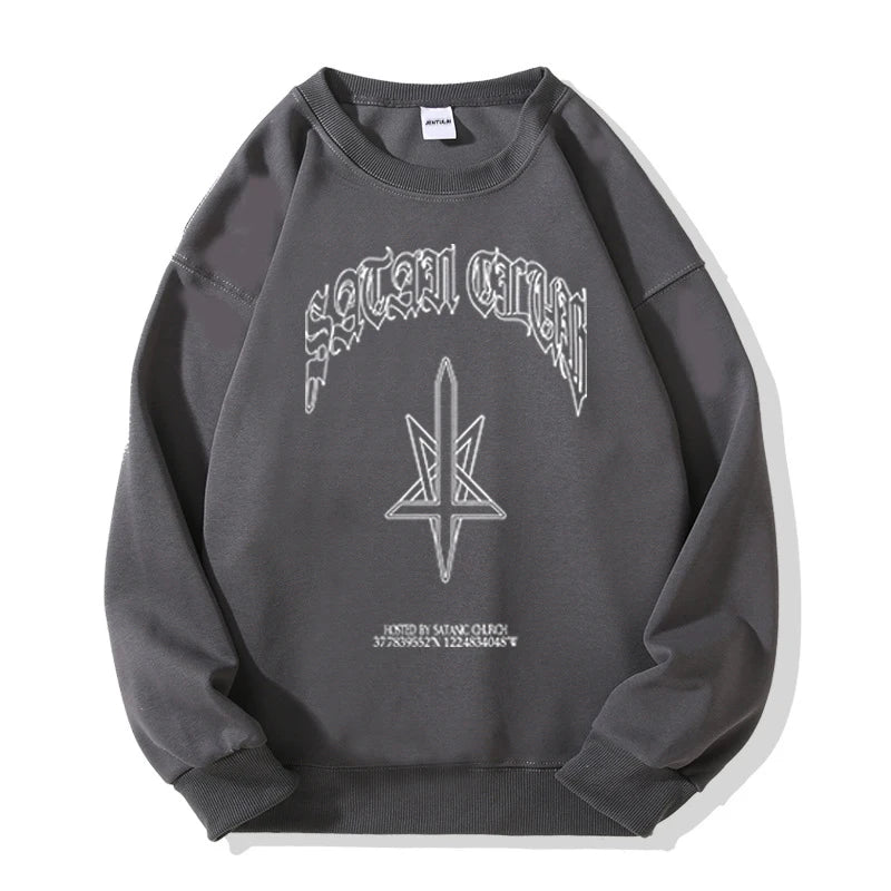 Punk Hip Hop Men Hoodies Satan Club Print Hooded Unisex Autumn Winter Sweatshirt Streetwear Women Y2K Coat Graphic Clothing Goth