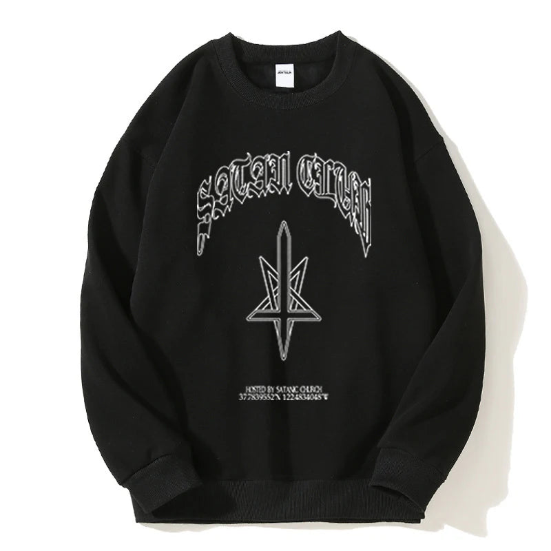 Punk Hip Hop Men Hoodies Satan Club Print Hooded Unisex Autumn Winter Sweatshirt Streetwear Women Y2K Coat Graphic Clothing Goth